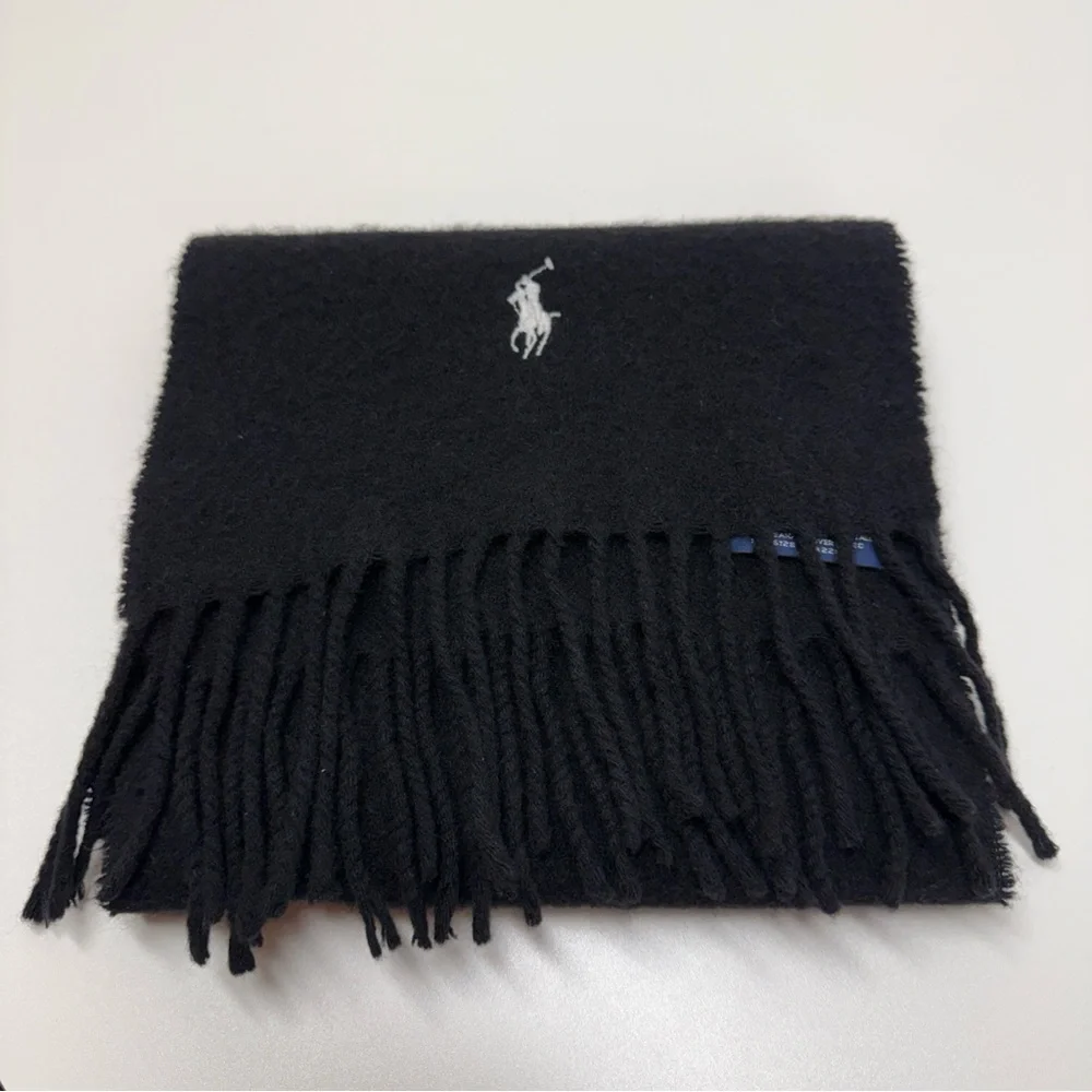 VTG Ralph Lauren Men’s Black 100% Lambswool Neck Scarf‎ Wool Made Italy Preppy